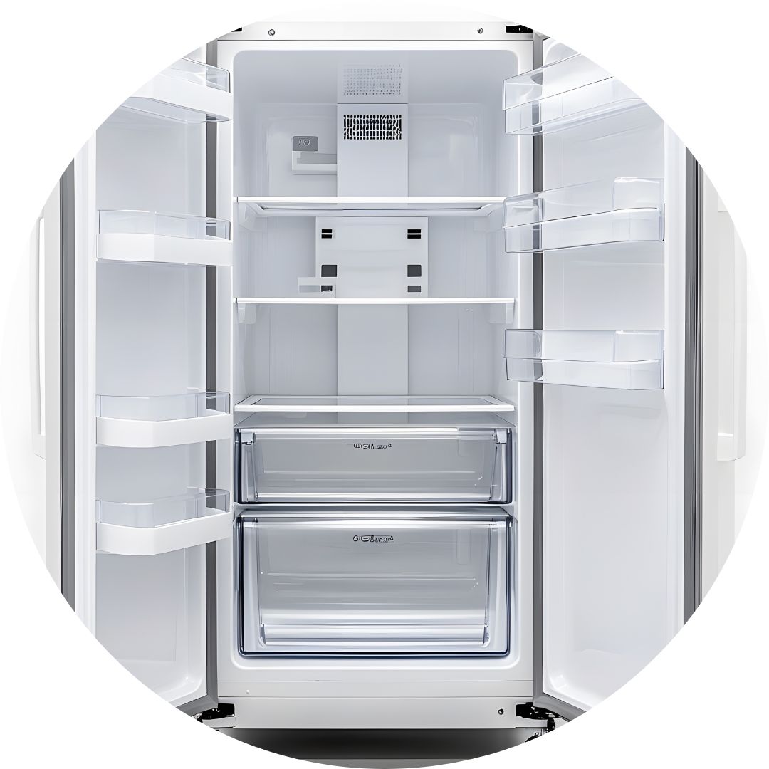 An empty white refrigerator.