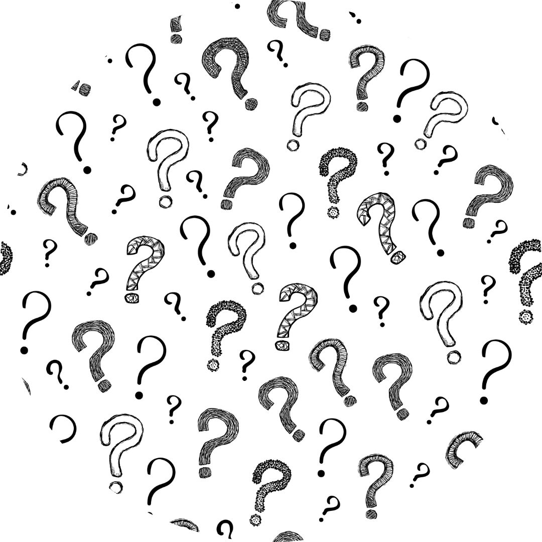 A collage of lots of question marks.