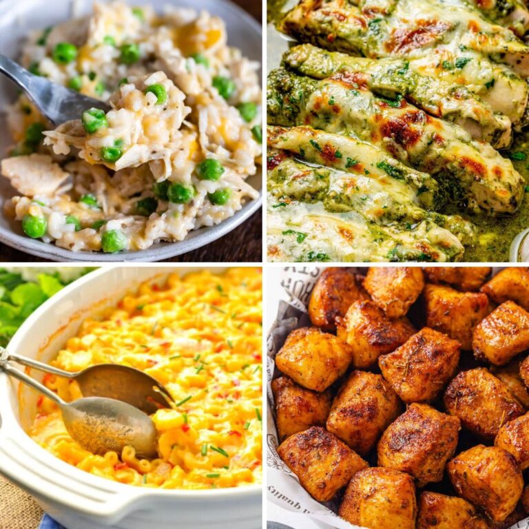 A collage of four quick prep meals for busy nights.
