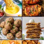 A collage of 10 different high protein meals for active teens with a text box at the top of the collage.