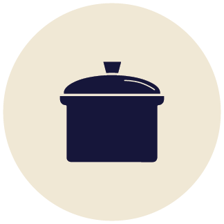 A blue icon of a covered stock pot.