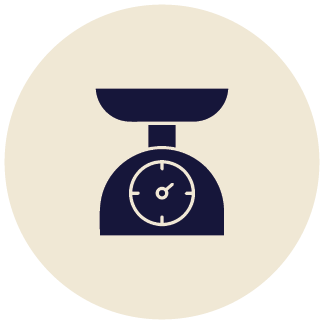 A blue icon of a kitchen scale.