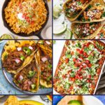 A collage of 10 different fun twists on taco recipes for taco night with a blue text box at the top.